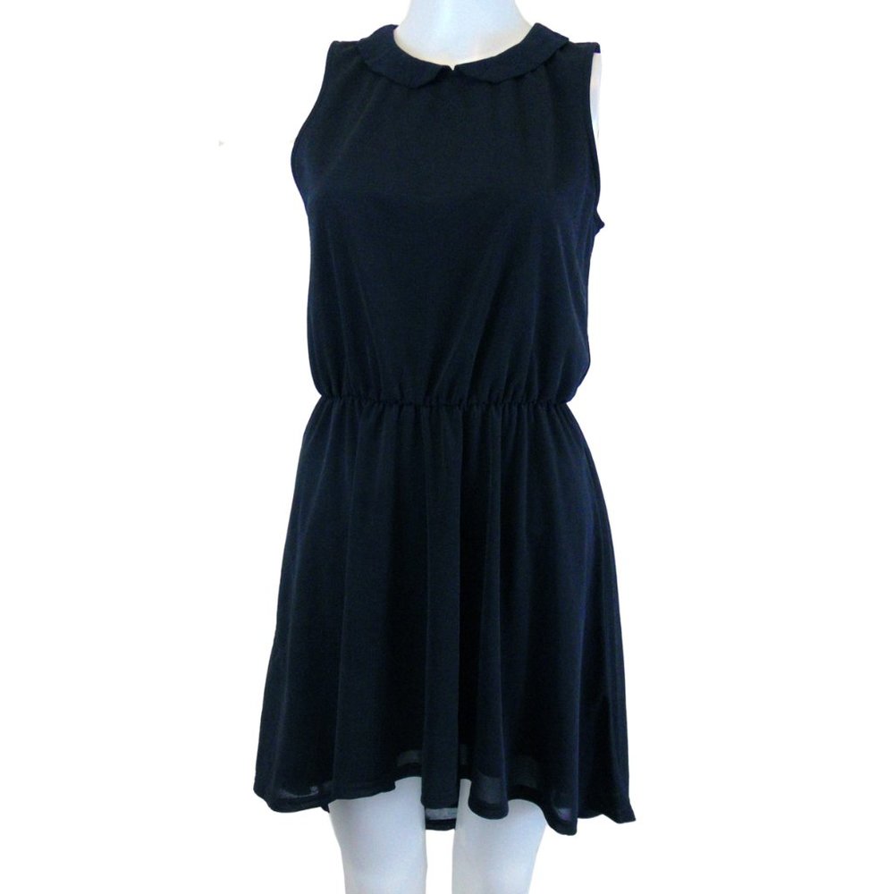 Black Hi - Low Dress with Collar and Open Back Siz